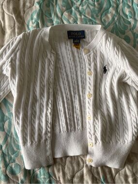 Polo by Ralph Lauren White Cable Knit Button-Up Cardigan with Pony Logo